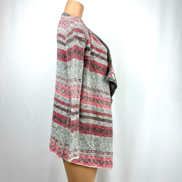 Lucky Brand NWT $148 Women’s Sz S Open Front Cardigan Sweater Striped Grey & Red - Picture 3 of 12